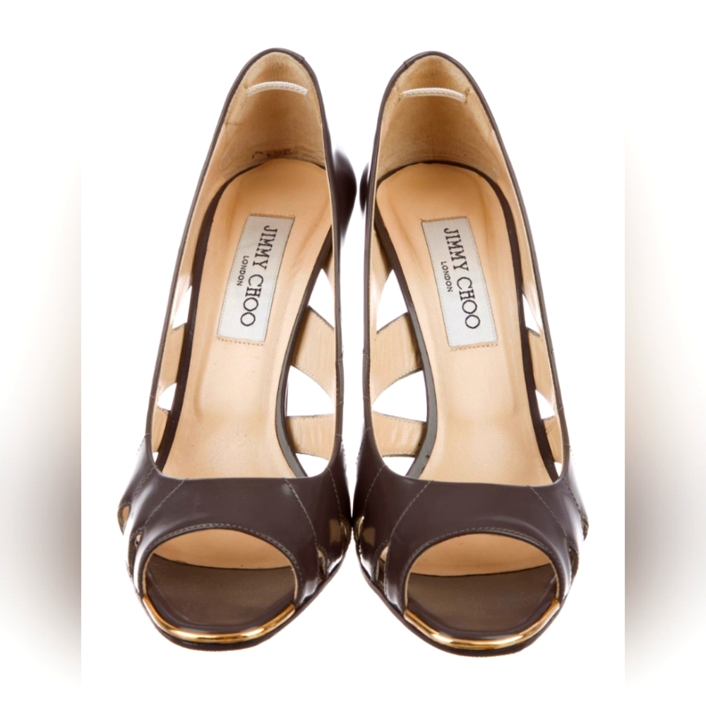 Jimmy Choo Leather Peep Toe Pumps